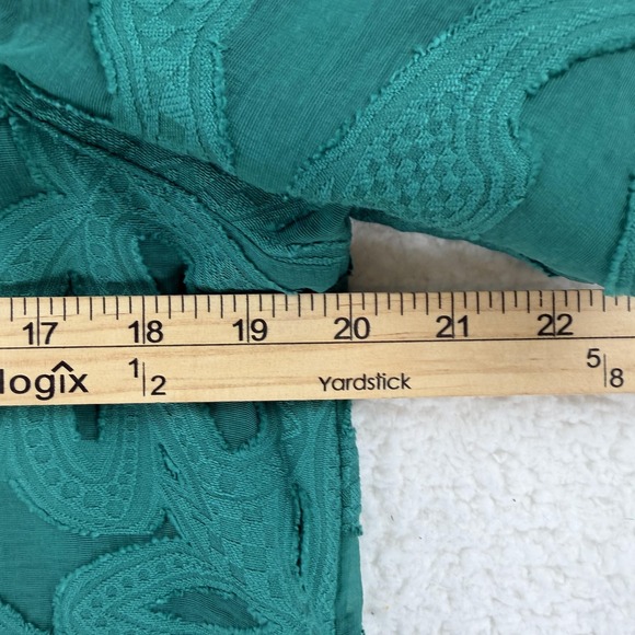 Chicos Shirt Womens 6 Green Textured Sheer Short Sleeve Button Front Blouse - Picture 6 of 8